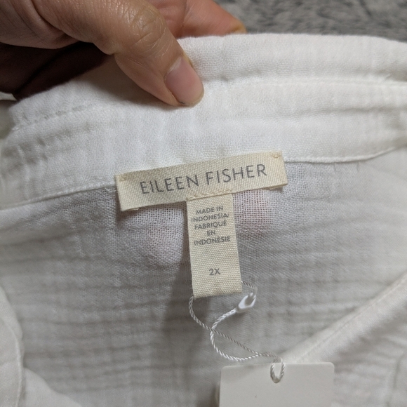 NEW Eileen Fisher White Collar Shirt Organic Cotton Lofty Gauze Classic XXL 2XL - Picture 4 of 11
